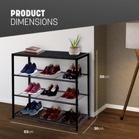KEPLIN 4-Tier Shoe Rack with Shelf - Easy Assembly (63 x 59 x 30 cm) - Rustic Brown