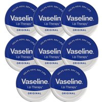 Vaseline Lip Therapy Petroleum Jelly, Original 20gm Hydrating Lip Balm, 8 Pack - White