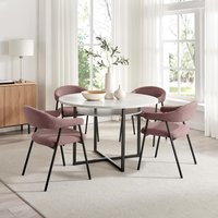 Adley Round Grey Concrete Effect Dining Table 4 Delos Chairs - Dusty Pink