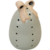 Four Candle Large Sage Green Ceramic Egg with Bow & LED Timer