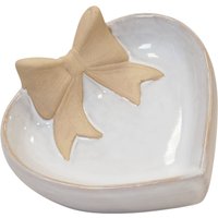 Four Candle White Ceramic Heart Trinket Dish with Bow 15cm