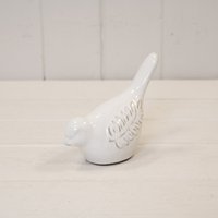 White Ceramic Natural Bird with Olive Branch Detail - Natural