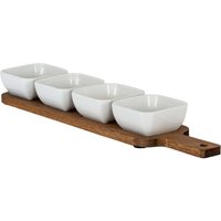Four Candle Acacia Serving Board including Four Ceramic Serving Bowls in Natural
