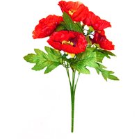 Artificial Faux Red Poppy Flower Plant With Gypsophila - Red