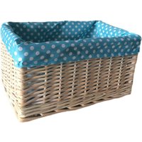 Blue Spotty Lined Wicker Open Storage Baskets - White Blue / 47cm / 3kg