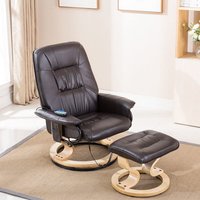 Leather Swivel Recliner Chair with Foot Stool - Brown / 78cm