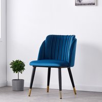 Single Milano Velvet Dining Chair Upholstered for Kitchen Dining Room - Blue / Gold End Caps