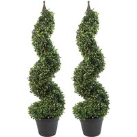 Boxwood Tower Trees Tall Artificial Topiary Spiral Metal Top - Green