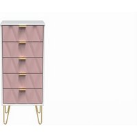Diamond Ready Assembled 5 Drawer Bedside Cabinet - Kobe Pink & White