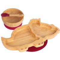 Children's Bamboo Suction Dinosaur Dinner Set - Red