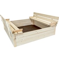 Kids Children's Square FSC Wood Sand Pit With Seat Benches - Brown