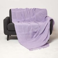 Homescapes Kashi Cotton Throw with Tassels - Lilac / 360cm