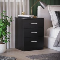 Riano 3 Drawer Bedside Table Chest Nightstand - Black