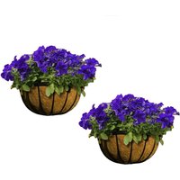 2x Garden Wall Trough Planters PLUS Coco Liners 16 Inch Wrought Iron Wall Basket - Black