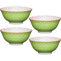 Geometric Print 4-Piece Ceramic Bowl Set - Green