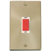 Satin Brushed Brass 2 Gang Size 45A Switch - White