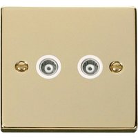 Polished Brass Twin Isolated Coaxial Socket - White