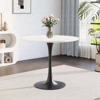 Round Dining Table with MDF Top and Metal Base - White+Black