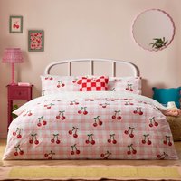 Cherry Gingham Printed Duvet Cover Set - Pink / Super King