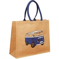 Natural Jute Shopping Bags - Blue Camper Van / 14cm