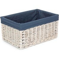 White Wash Navy Lined Open Storage Basket - Blue