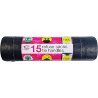 Pack of 15 Tidyz Tie Handle Refuse Sacks 100L - Black
