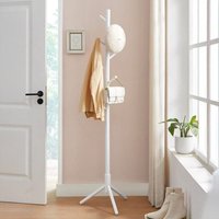 Solid Wood Coat Rack with 8 Hooks - White