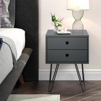 Set of 2 Options 2 Drawer Bedside Cabinet with Painted Finish, Black Metal Leg - Blue