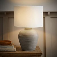 Reid Large Ribbed Ceramic Table Lamp with Linen Drum Shade - Grey