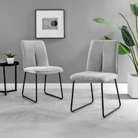 2x Halle Upholstered Fabric Black Leg Modern Kitchen Dining Accent Chairs - Silver