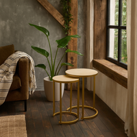 Buzios Set of 2 Shagreen and Brass Nesting Tables - Cream