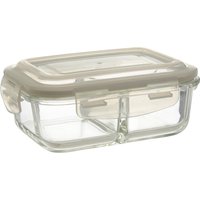 Freska 2 Section Rectangular Glass Container With Lid 640 ml - Transparent