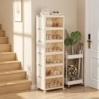 Lifeideas Foldable Shoe Cabinet with Wheels - Ivory / 122cm