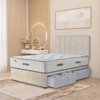 Austin Plush Velvet Orthopaedic Divan Bed Set Hybrid Mattress and Headboard - Silver / Small Double / 4