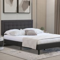 Buttoned Headboard Grey Fabric Bed Frame - Dark Grey / Double