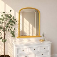 Large Metallic Gold Arched Overmantle Wall Mirror - 88cm X 99cm - Gold