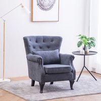 Livingandhome, Wingback Linen Lazy and Lounge Armchair - Dark Grey Livingandhome, Wingback Linen Lazy and Lounge Armchair - Dark Grey