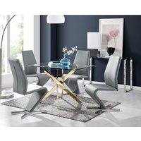 FurnitureboxUK, Leonardo Gold Dining Table With Four Willow Chairs - Grey FurnitureboxUK, Leonardo Gold Dining Table With Four Willow Chairs - Grey