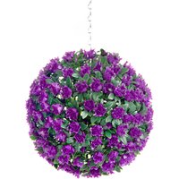 Best Artificial 23cm Purple Rose Hanging Basket Flower Topiary Ball - Purple