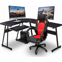 Gr8 Home, Reversible Black Wooden L Shape Computer Desk Corner Workstation Table - Black Gr8 Home, Reversible Black Wooden L Shape Computer Desk Corner Workstation Table - Black