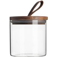Scandi Storage Jar with Leather Loop Lid - Clear / 1 / 0.55l