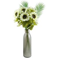 White Artificial Sunflower Arrangement Glass Vase - White Sunflowers Glass Vase