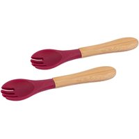 Bamboo Baby Weaning Forks with Silicone Tip - Pack of 2 - Red