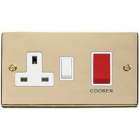 Polished Brass Cooker Control 45A With 13A Switched Plug Socket - White