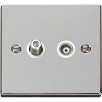 Polished Chrome Satellite And Isolated Coaxial 1 Gang Socket - White