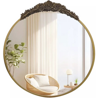 Round Wall Gold Mirror with Floral Pattern - Gold