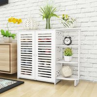 Plastic Wood Shoe Cabinet with 3-Tier Open Shelves - White