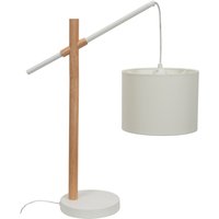 Adrianna Wooden Hanging Table Lamp with White Drum Shade and Bulb - White