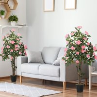 HOMCOM Set of 2 Artificial Plants Rose Trees in Pot Pink - Pink