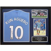 Sergio Aguero Signed and Framed Manchester City Shirt - Blue